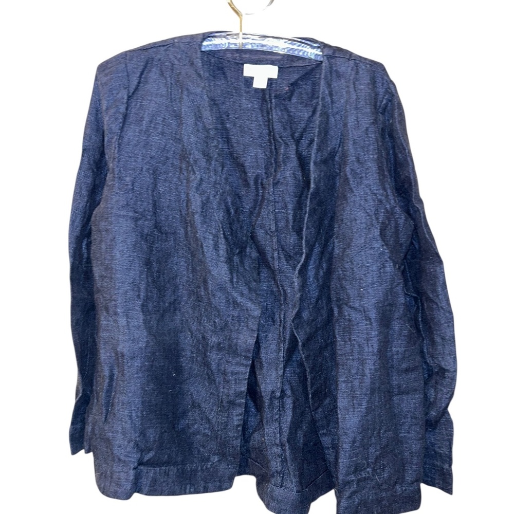 j. Jill dark wash denim look LINEN open face jacket XS